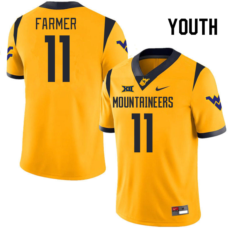 Youth #11 Ric'Darious Farmer West Virginia Mountaineers College 2024 New Uniforms Football Jerseys S